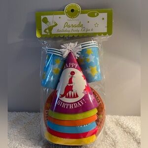 Party Partners "Happy Birthday" Party Kit Plates, Napkins, Hats, Cups